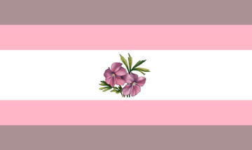 image description: a flag with five stripes. from top to bottom they are; pink, light purple, white, green, pink