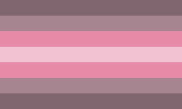 image description: a flag with seven stripes. from top to bottom they are: muted purple, light muted purple, muted pink, light m